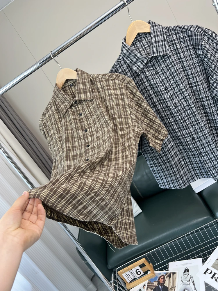 Men's Summer Casual Plaid Shirt Moisture Wicking Short Sleeve Fashionable Urban Standard Fit Breathable All-Match Checkered Top
