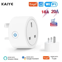 16A 20A Tuya Smart Socket WiFi UK Plug adattatore a 3 pin con funzione di temporizzazione del monitoraggio dell'alimentazione controllo vocale tramite Alexa Google Home