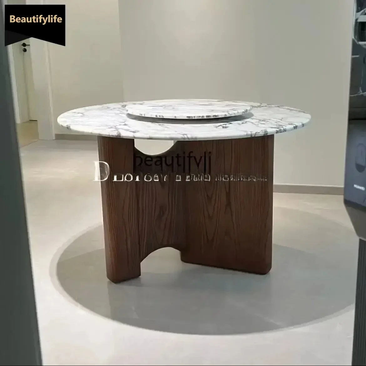 

French, marble dining table round light luxury medieval dining table retro small apartment designer multi-person dining
