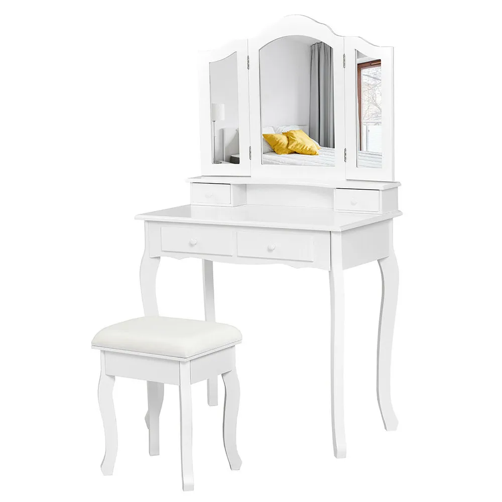 

MUYA Modern White Vanity Dressing Table with Mirror 4 Jewelry Wooden Desk for Bedroom