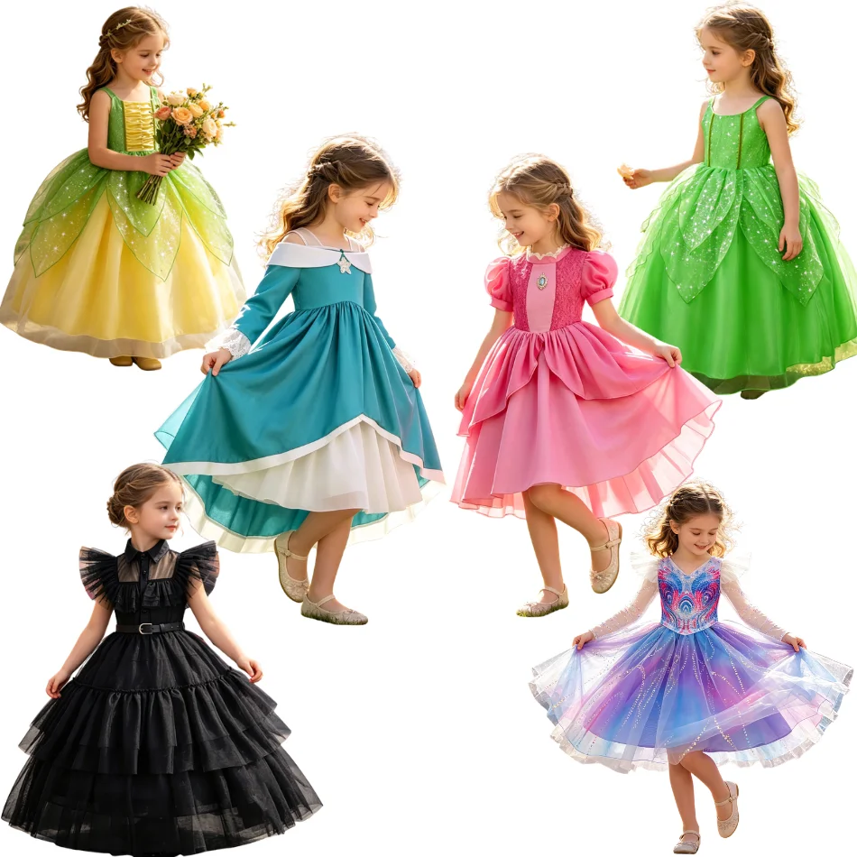 Child Birthday Party Fairy Princess Cosplay Costumes Kids Clothes Baby Girl Halloween Gothic Dresses Girls Little Elf Dress Up