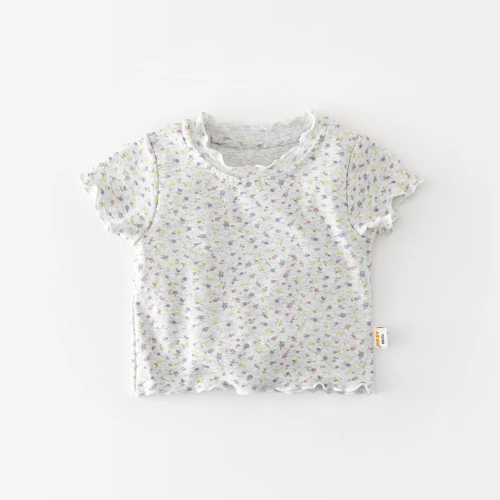 

Новые летние футболки для девочек 2026 года с коротким рукавом и цветочным принтом, хлопковые топы для малышей, милые повседневные футболки для девочек, детская одежда