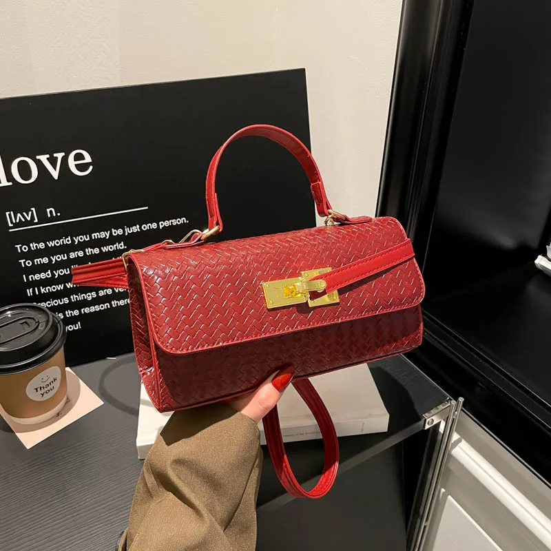 

Fashionable 2026 handbags small square bags Korean niche hand-held bag woven bags women shoulder bags