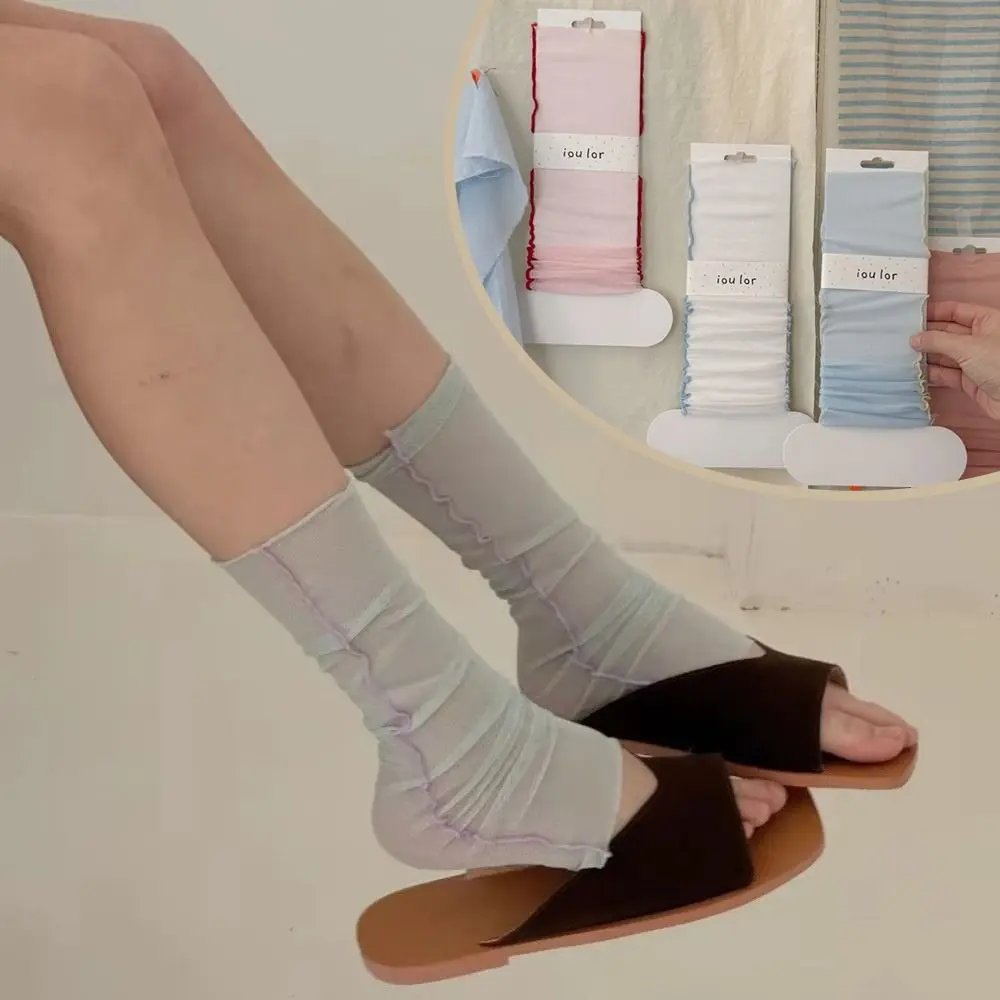 New Thin Mesh Ice Silk Leg Warmers Lyocell Sun Protection Stepping Leg Cover Breathable Retro Print Calf Socks Summer Wear