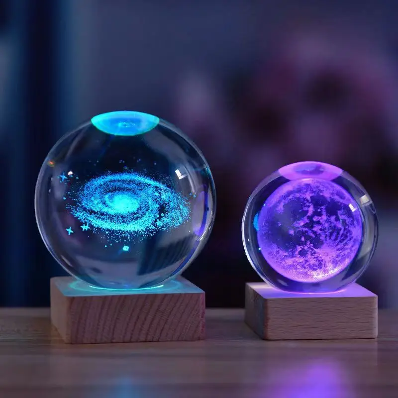 3D Crystal Ball Night Light Colorful Light Lamp Crystal Planet Solar System Galaxy Birthday Gift Glass Sphere Home Decoration