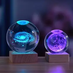 Sfera di cristallo 3D luce notturna lampada a luce colorata pianeta di cristallo sistema solare Galaxy regalo di compleanno sfera di vetro decorazione della casa