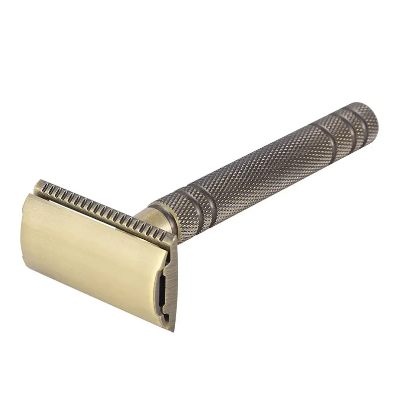 YINTAL Men\'s Bronze Classic Double-sided Manual Razor Long Handle Safety Razors 1 Razor 1 Base Shaver Set Waterproof No Rust