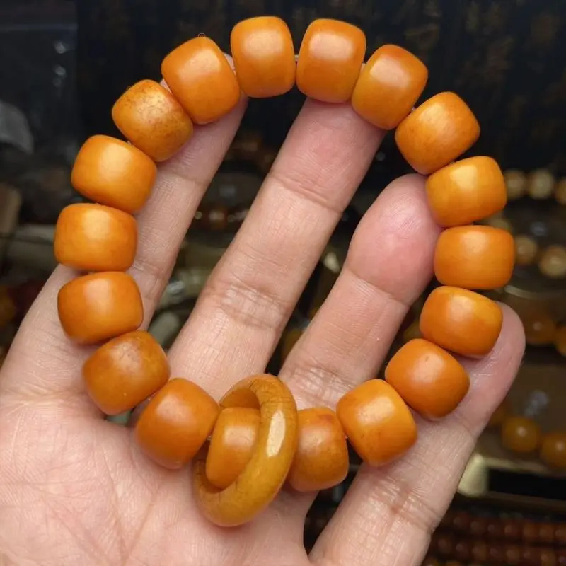 Tibetan natural original yak 14mm barrel beads with running rings, genuine bone bracelet for men and women, collectible bra