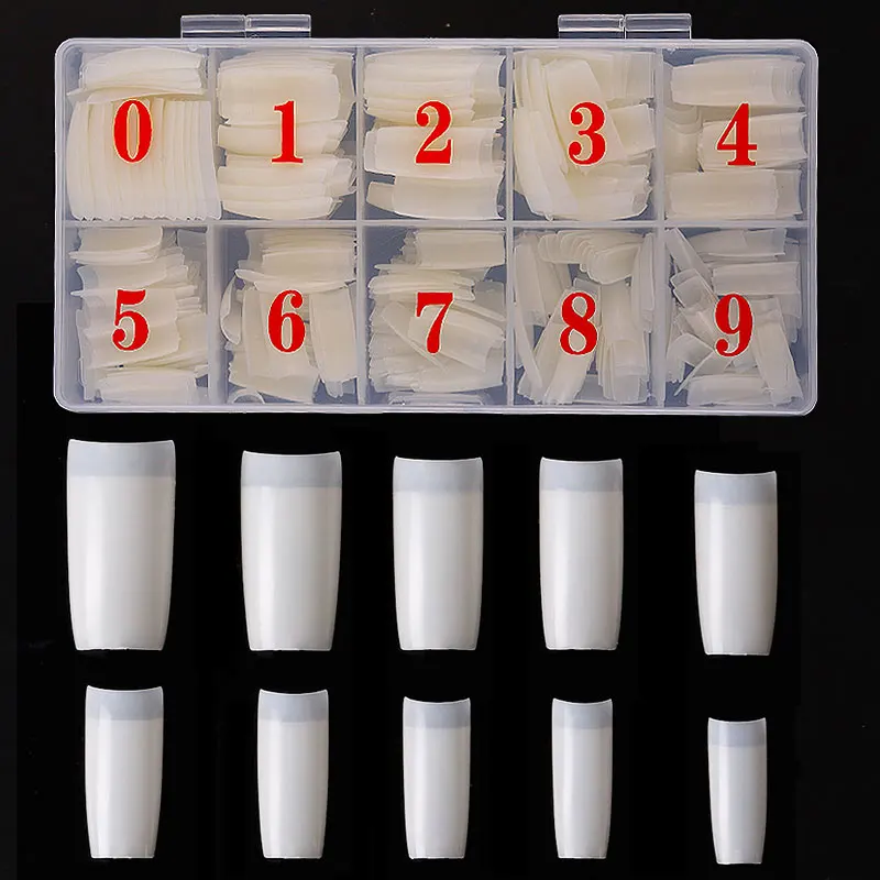 

500pcs/Box Artificial Nail Tips Full Cover Nails Colored Nail Tips Acrylic Transparent Nail Capsules French Manicure False Nail