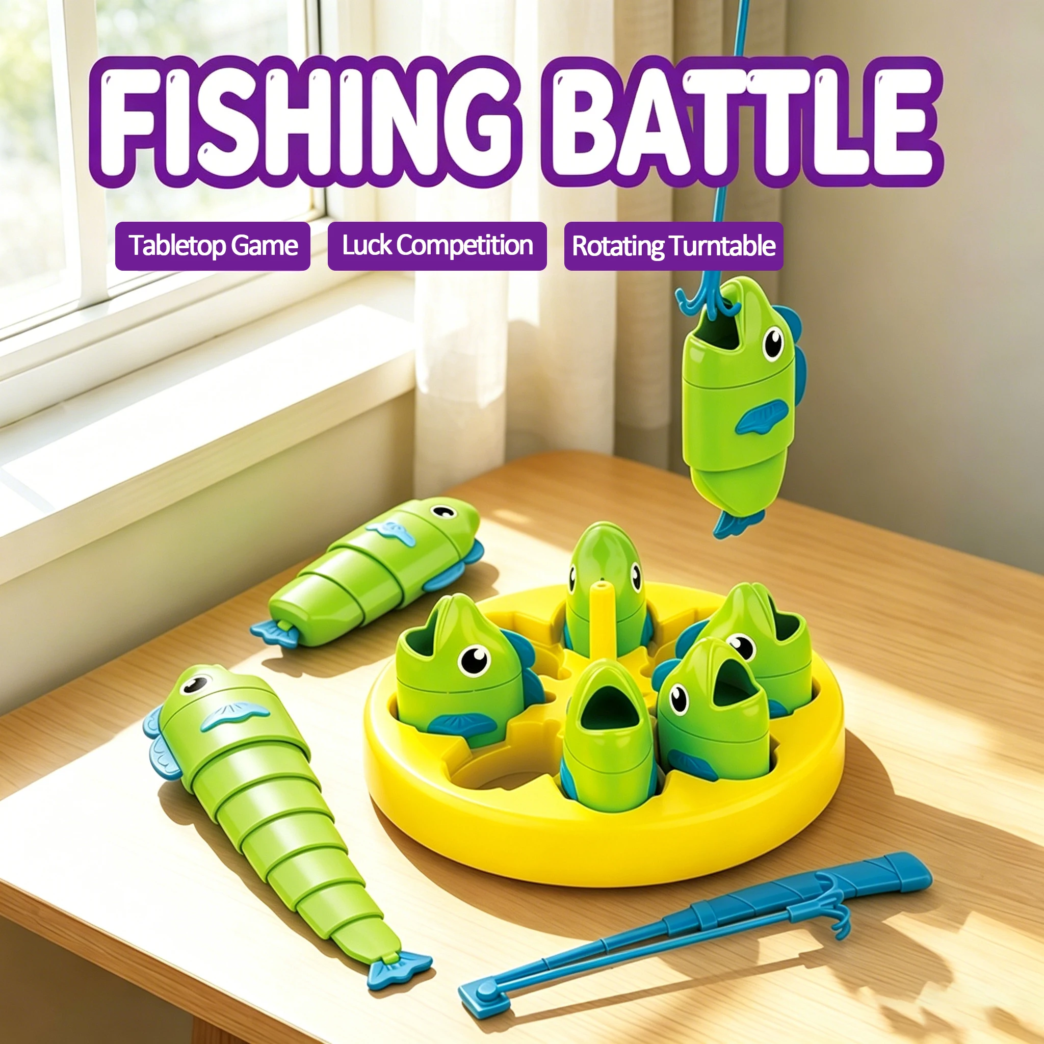 Angeln-Brettspiel mit Drehteller: Lustiges Familien- und Party-Interaktionsspiel, soziales Tischspiel mit ausziehbaren Fischkörpern für lange und kurze Wettkämpfe