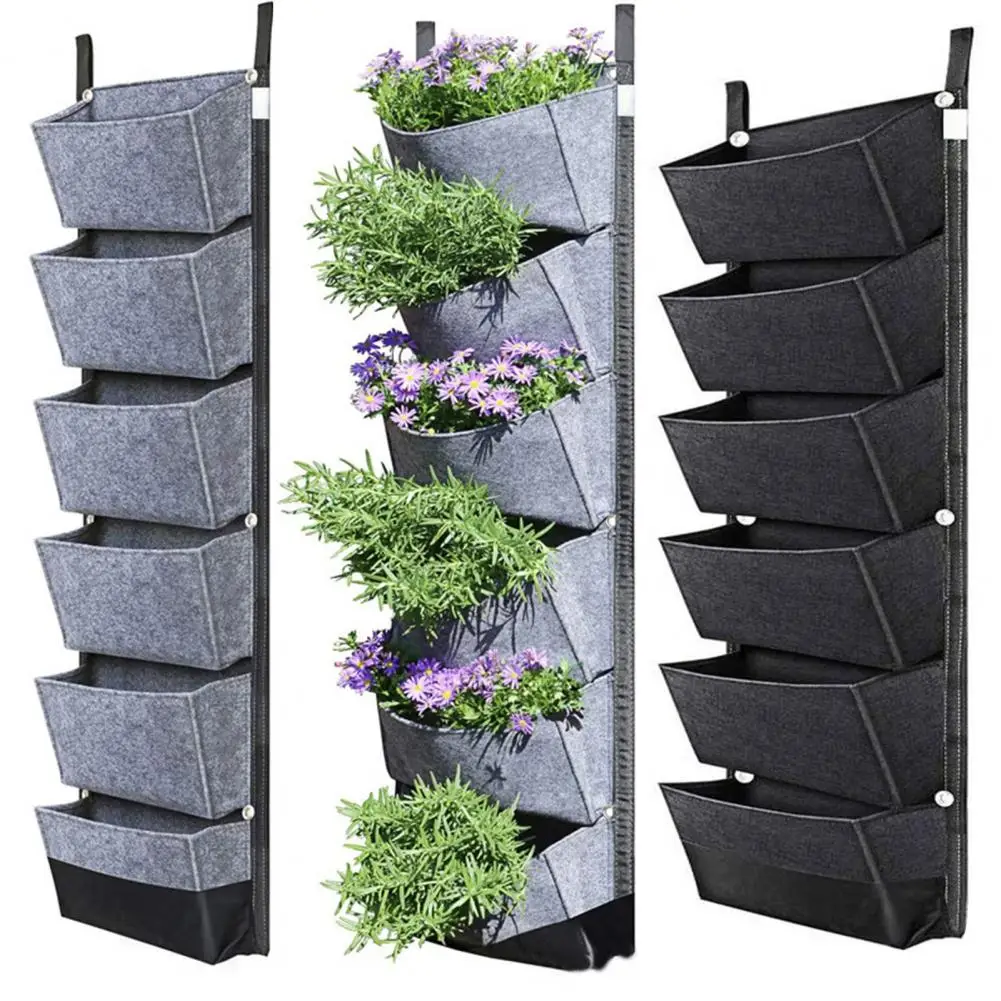 

Planting Bag Layered Design Moisturizing Large-Capacity Reusable 6 Pocket Wall-mounted Planting Flower Grow Bag Garden Supplies