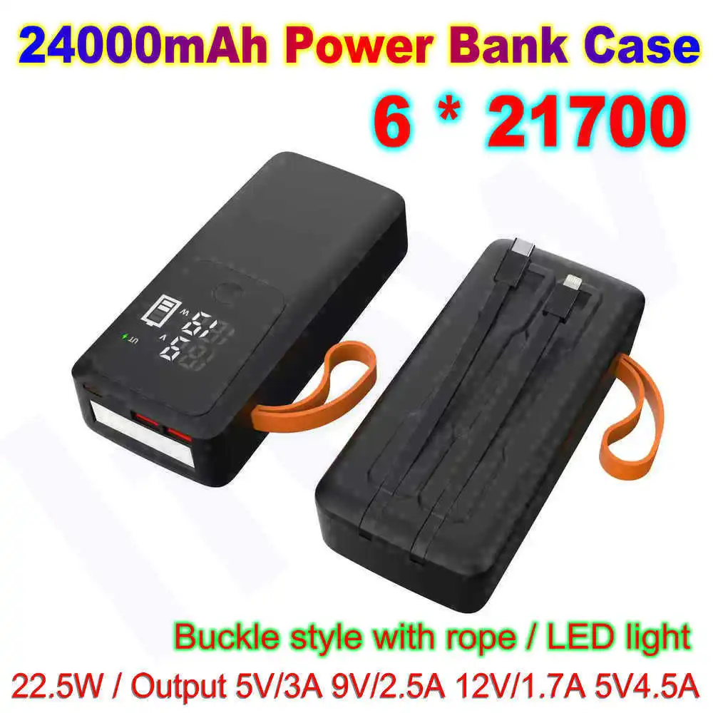 Obudowa na baterie 21700 Power Bank DIY, odłączana, z możliwością wymiany baterii, pojemnik do przechowywania z kablem i diodą LED, bez baterii