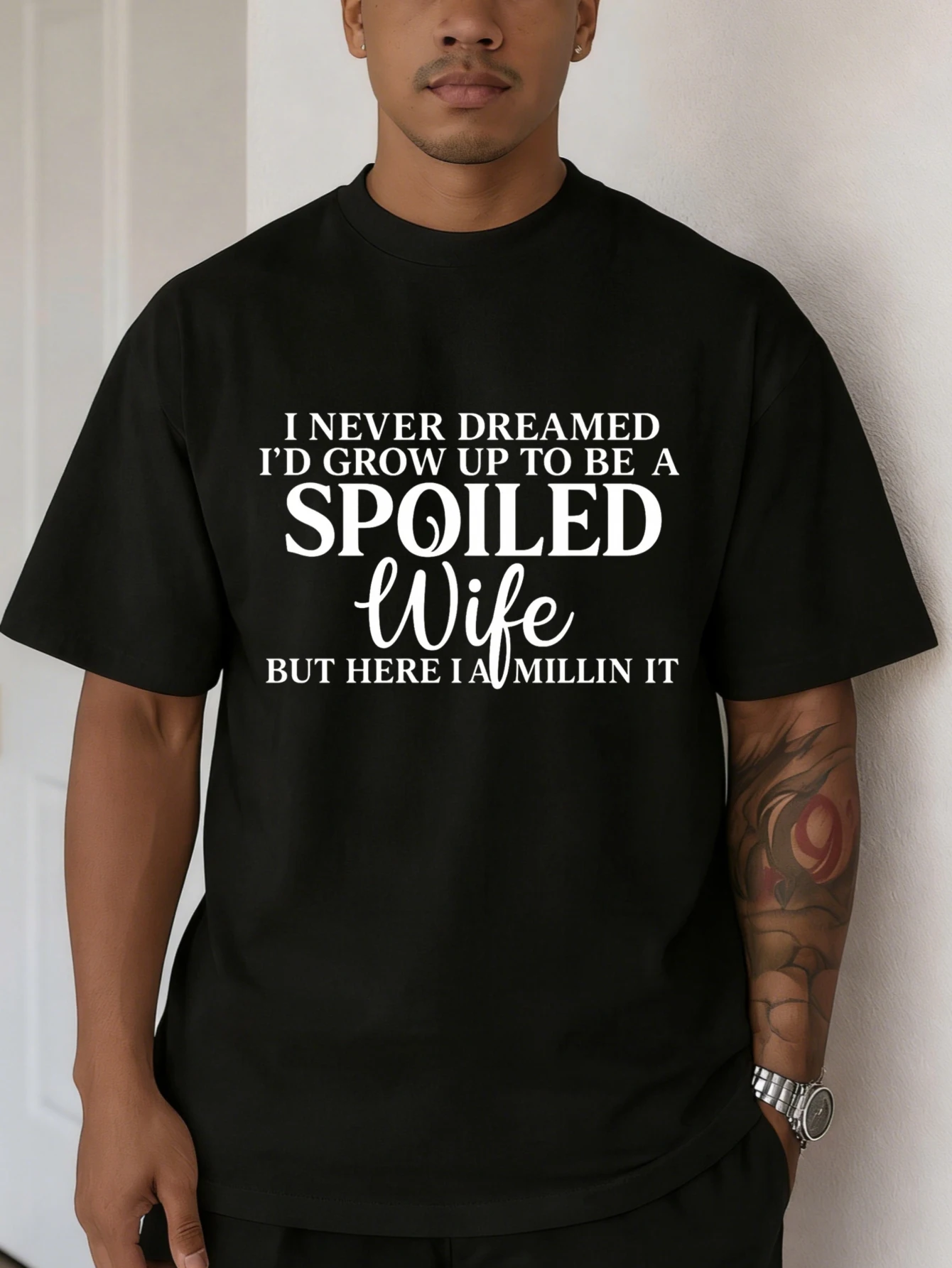 

Мужская хлопковая летняя футболка с коротким рукавом и забавным принтом «Спойленная жена» для мужчин