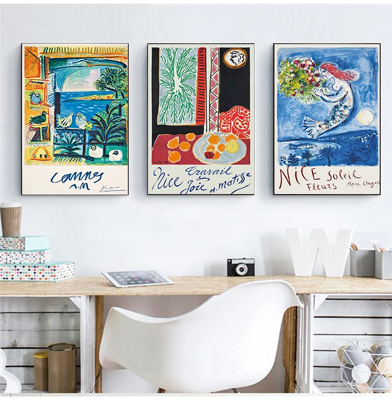 Picasso Matisse Chagall Classic Abstract Artwork Canvas Painting French Travel Posters Print Coastal Wall Art Living Room Decor