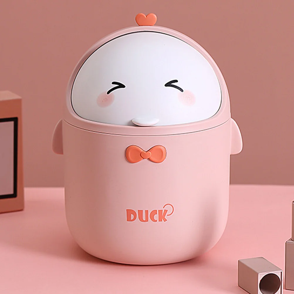 Cute Cartoon Internet Celebrity Duckling Office Desktop Trash Can Mini Paper Basket Pink Garbage with Lid Pp Table Small Cans