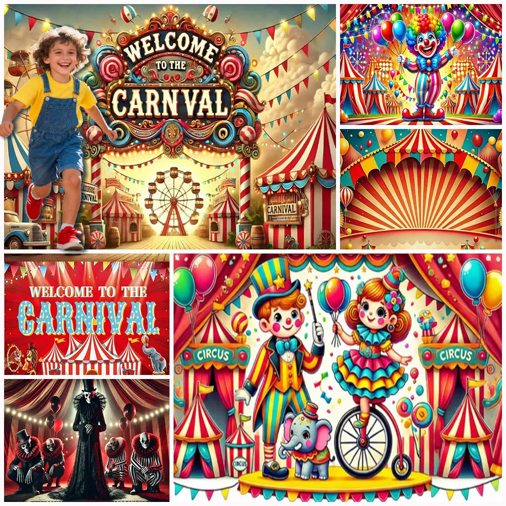 Circu Karneval Rotes Zelt Hintergrund Banner Circu Thema Geburtstag Party Ballon Clown Kinder Foto Hintergrund Liefert Baby Dusche