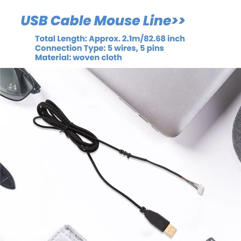 Usb Cable Mice Line For Razer Deathadder 2013 Approx. 2.1M 5 Wires 5 Pins Black Gold Plated Replacement Gaming Mouse