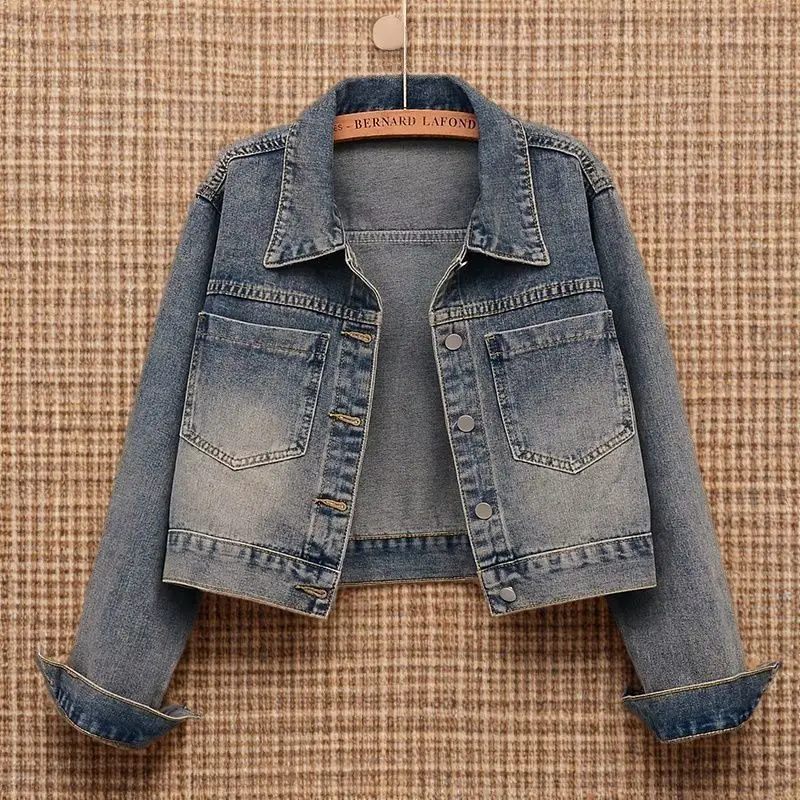 

Denim Coats Women Short Coat Casual Loose Turn Down Collar Y2k Streetwear Jackets Work Regular Elegant Splice Jacket 2025