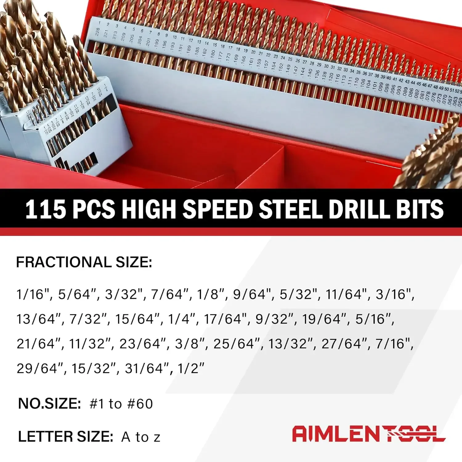 Cobalt Drill Bits Set, M35 HSS 135° Tip, Twist Jobber Length Drill Bit Kit for Hardened Metal, Stainless Steel, Cast Iron