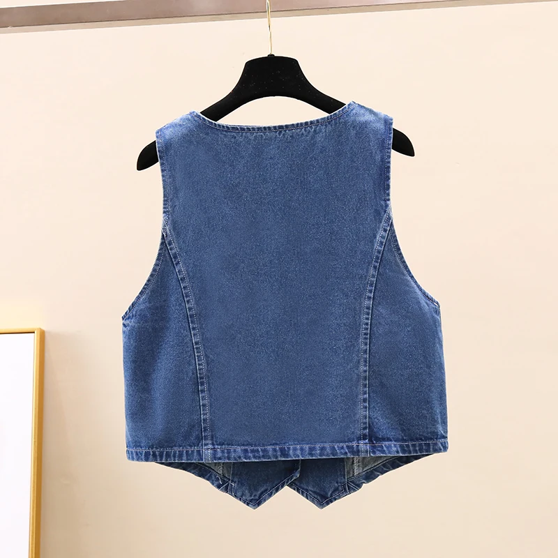 Vintage Blauwe Bloem Borduren Denim Vest Vrouwen Korte Cowboy Vest Lente Zomer Dunne V-hals Mouwloze Jeans Jas Vrouwelijke