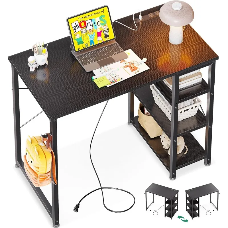 Laptop Desk Small Desk, 32 Inch Computer Desk with Power Outlet and USB & Type-C Charging Port, Writing Desk