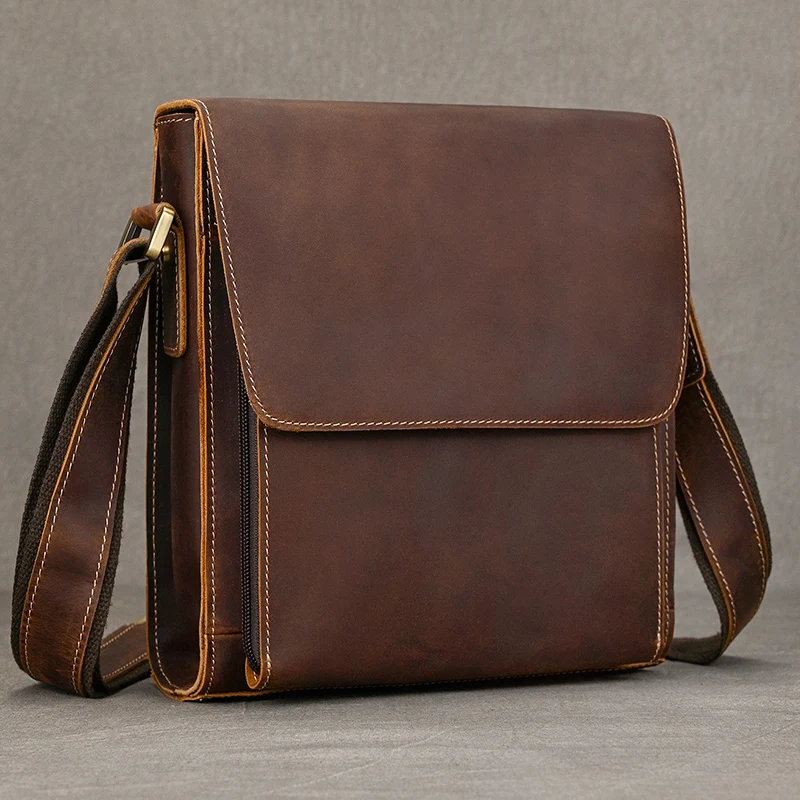 Bolso de hombre de cuero genuino de marca de moda de MAHEU bolsos de hombro de piel de vaca Natural para hombre bolso bandolera Casual de gran