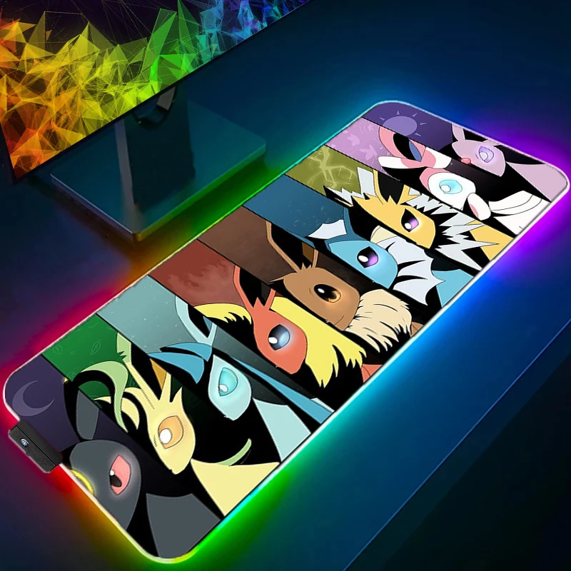 

RGB LED Mouse Pad Soft Extended P-Pokemons P-Pikachus Mousepad With Stitched Edge Desk Mat Non-Slip Base Computer Keyboard Pad