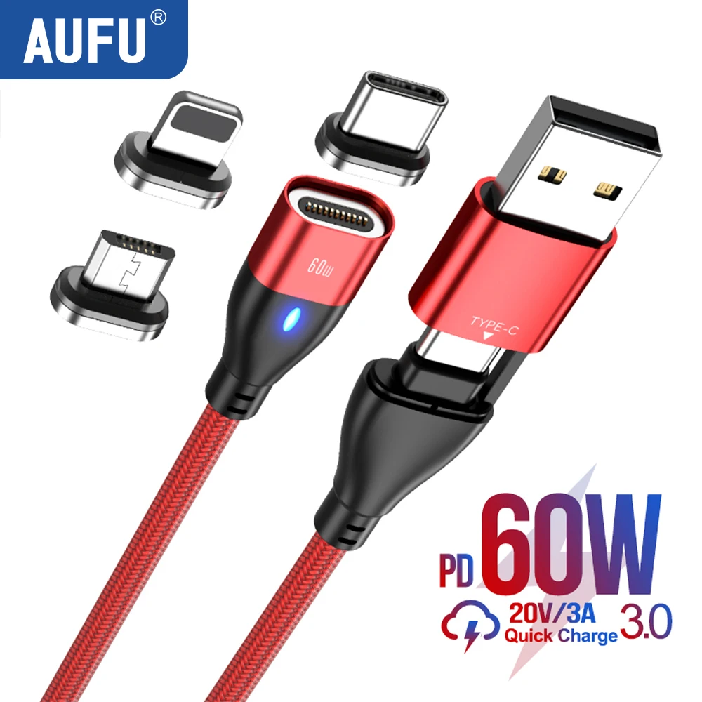 AUFU Magnetic Cable 60W PD Fast Charger Cable USB C To Type C Micro Magnetic Data Cord USB Cable For iPhone 14 Macbook Samsung