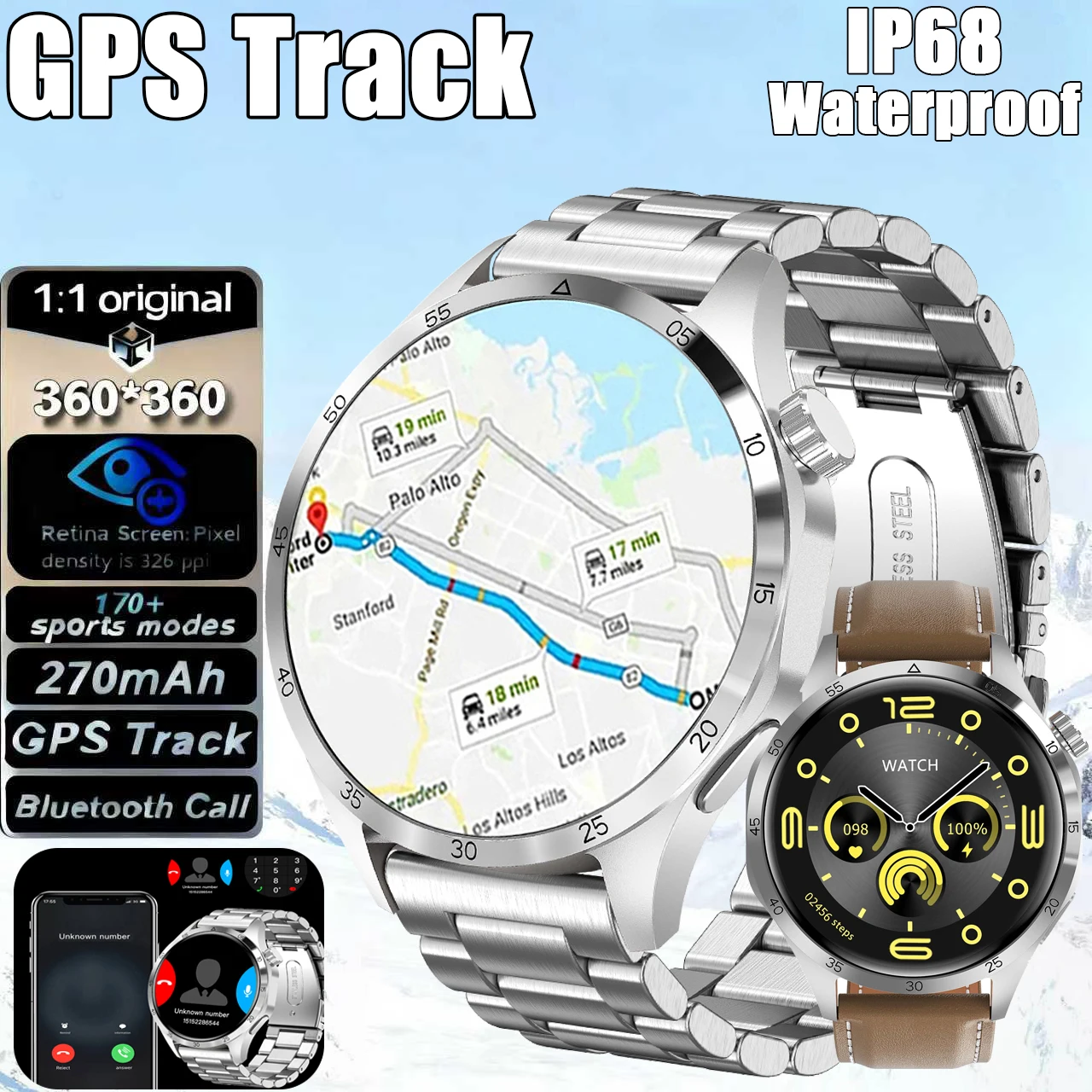 

2025 New Professional Built in GPS Sports Smart Watch Outdoor RIDE Run track Swim Watchs Compass Sports Bracelets Men Waterproof