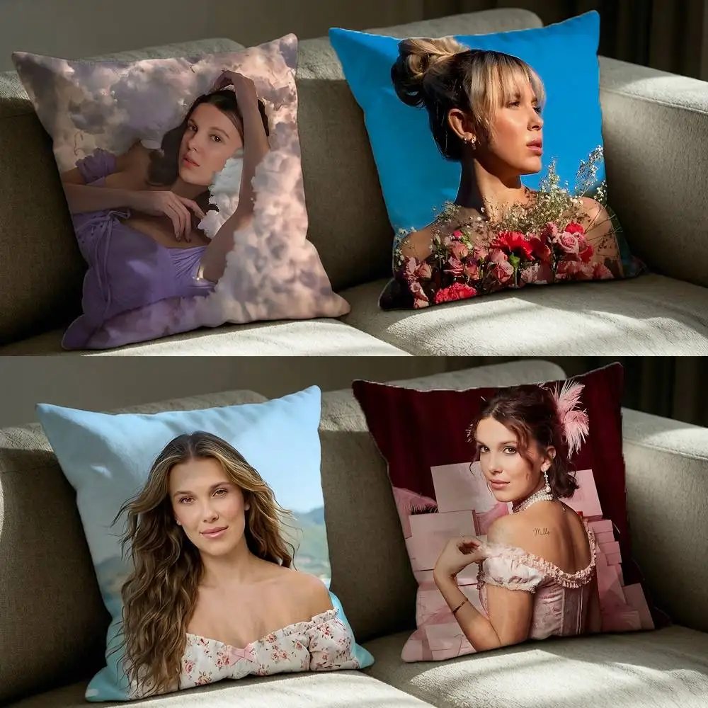 El-Queen M-Millie Bobby B-Brown  Square Sofa Pillow Cover Solid Color Living Room Home Decor Cushion Case