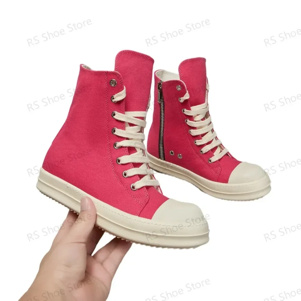 

Ro Luxury Rose Pink Canvas High Top Shoe Classic Design Shoes Men Sneaker Boot Zipper Women Ankle Boots Casual Sneakers