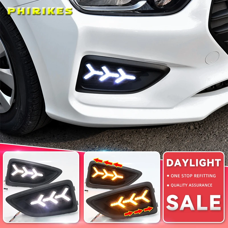 

2Pcs LED DRL Daytime Running Lights For Hyundai Accent VERNA 2017 2018 Fog Lamp Day Light with Turn Signal Function