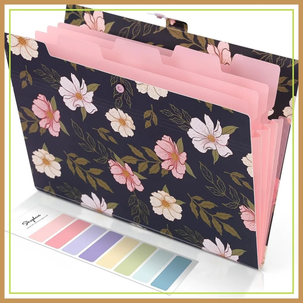 

Floral Expanding File Folders, 5 Pockets Accordion Organizer for Bills Receipts, Letter/A4 Size Navy Blue