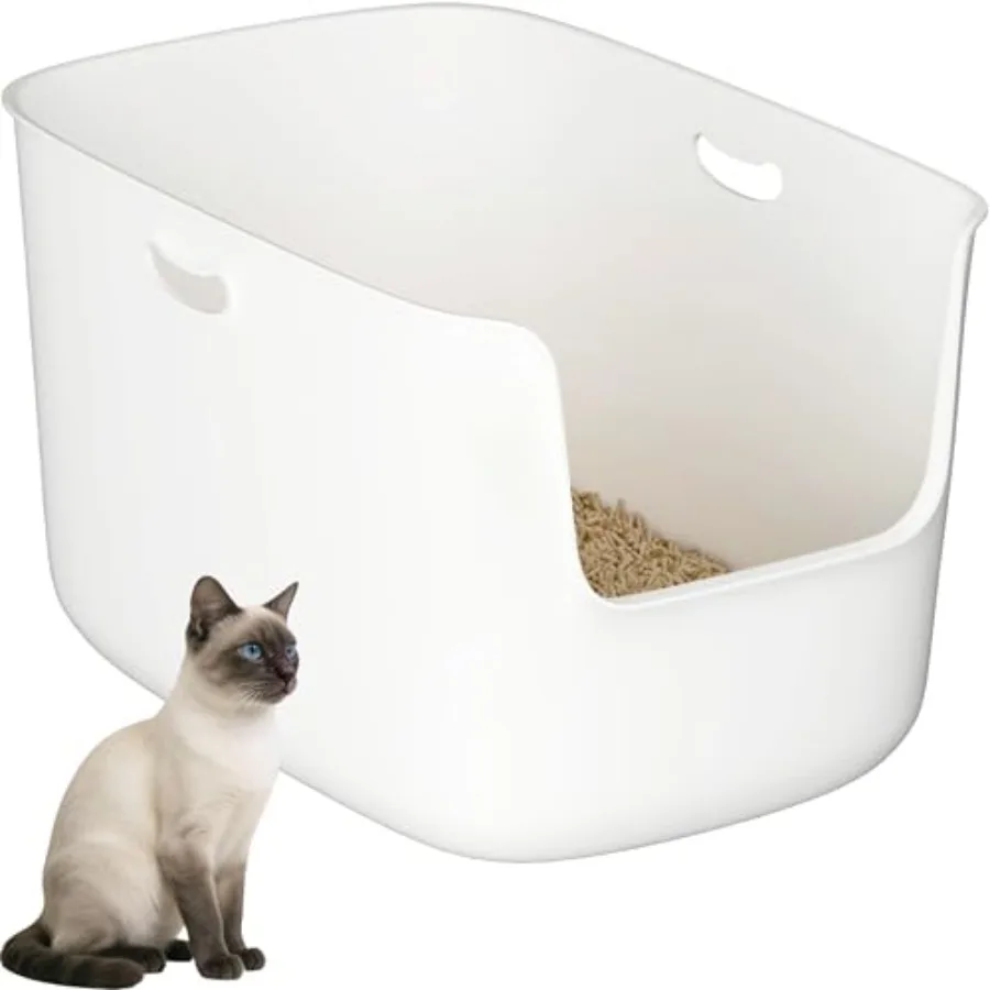 Jumbo Extra Large Cat Litter Box - High Sided Low Entry Open-Top Anti-Splash Pan for Multiple Cats, Kittens Senior Cats, 22.6x1