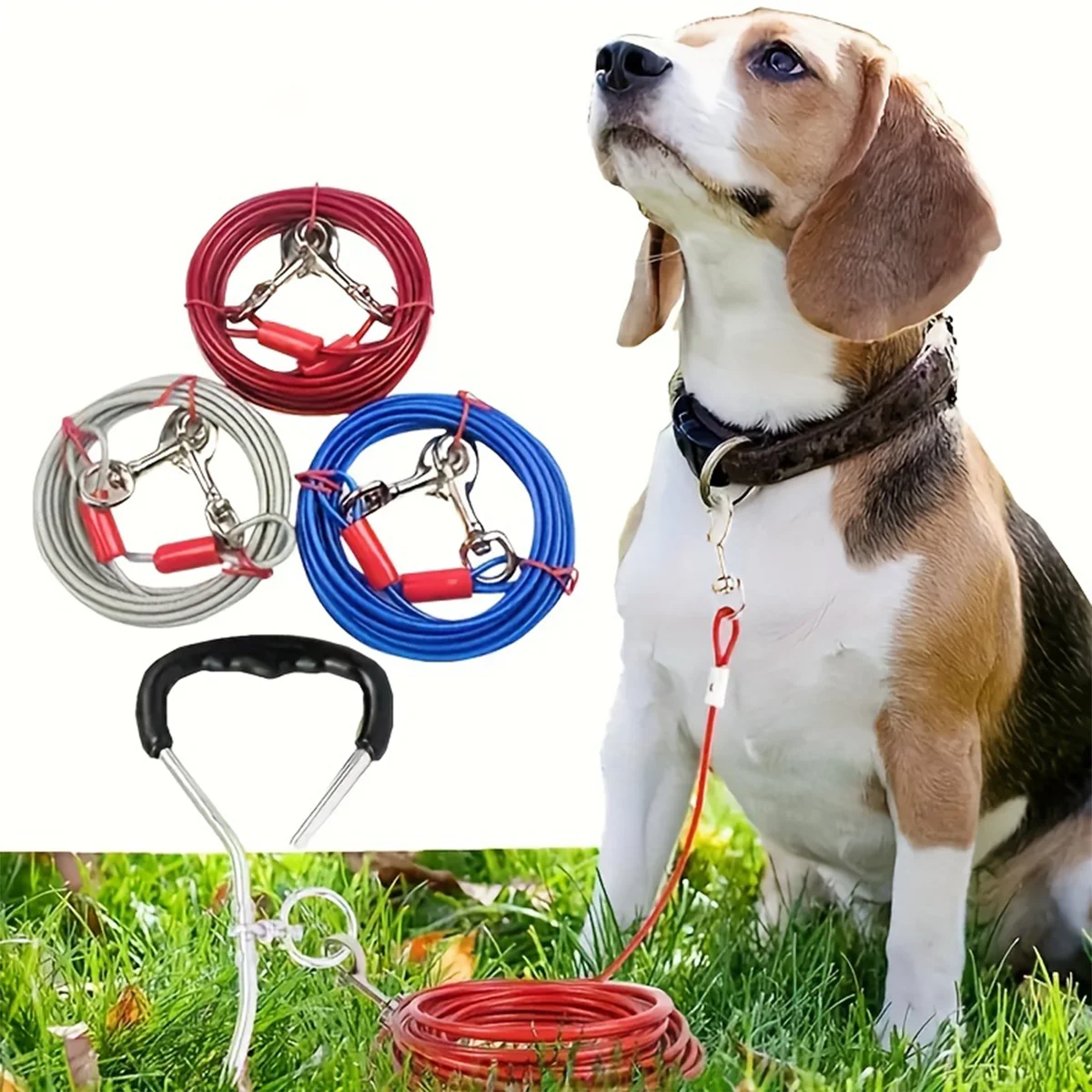 3m/5m Edelstahl-Hundeleine für hohe Beanspruchung, geeignet für kleine und große Hunde, bissfeste Stahlseil-Leine, Haustierleine. – Detail 3
