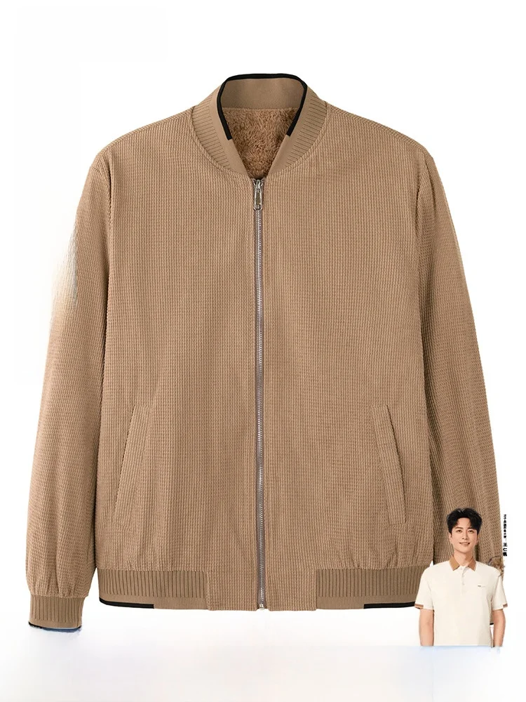 

Busin Casual Bla Fce Lined Baseball Collar Jaet for Men Autumn Winter Thiened Polyester Youth Outerwear