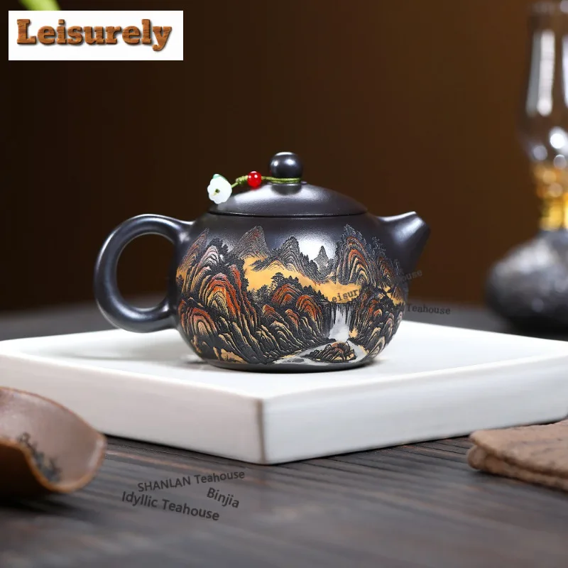 280ml Classic Yixing Purple Clay Teapot Handmade Xishi Pot Raw Ore Stone Yellow Mud Tea Infuser Kettle Zisha Teaset Tea Ceremony