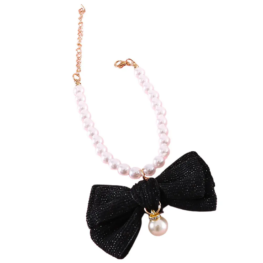 Elegant Pearl Cat Collar Decorative Bowknot Adjustable Lightweight Pet Necklace Suitable for Cats Small Puppies Festival Party