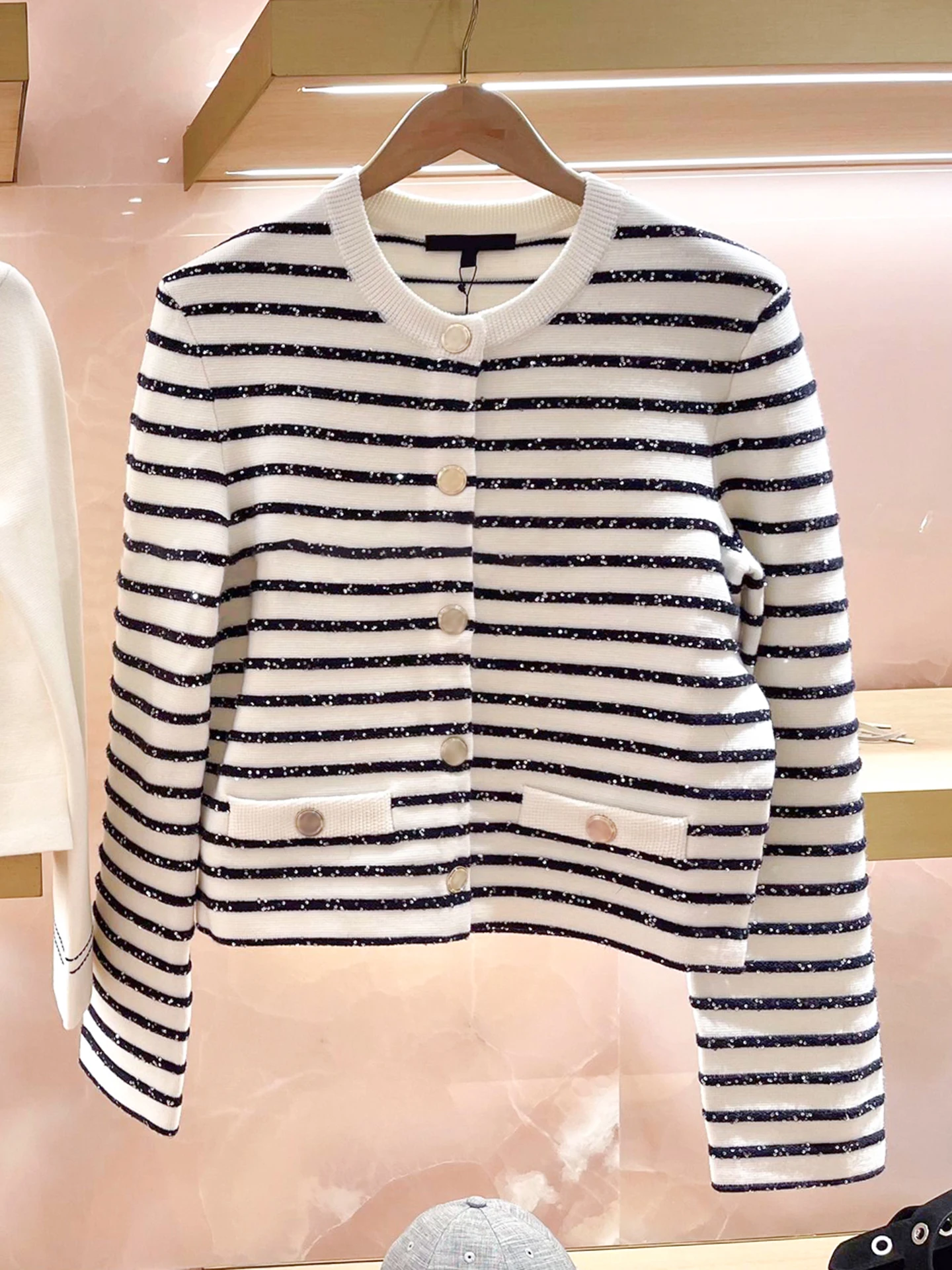 

M Home Nan You High End Women's Summer 2025 Small Fraance Wind Sequin Stripe Knitted Cardigan Top Women's Faion