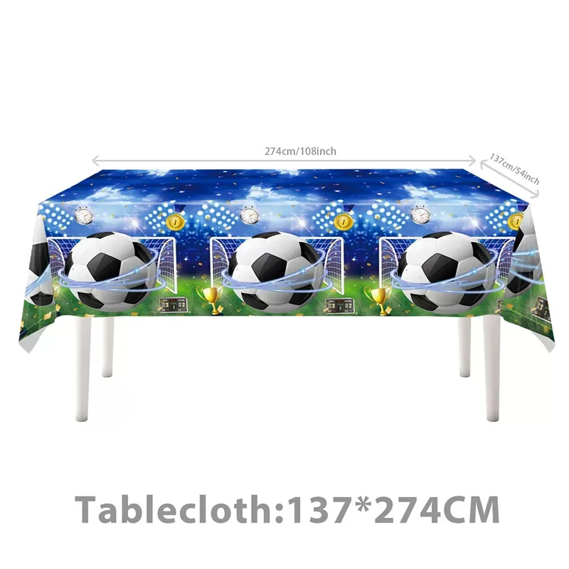 1 Stück grüne Einweg-Tischdecke mit Fußball-Motiv, gestreifte Fußballplatz-Tischdecke, Jungen-Geburtstagsfeier, einzelne Party, Outdoor-Event – Detail 4