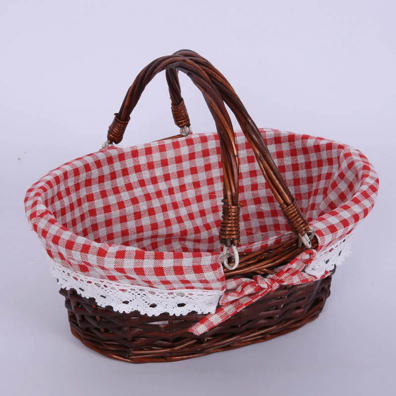 D5 Party Rattan Picnic Basket Storage Basket Willow Woven Fruit Basket Picnic Basket Photography Basket Pastoral Handle Basket