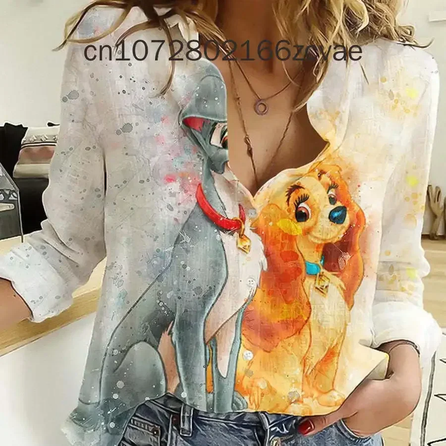 2024 Cheshire Cat Women's Shirt Summer Long sleeved Button Casual Shirt Disney Fashion Beach Shirt Vintage Top