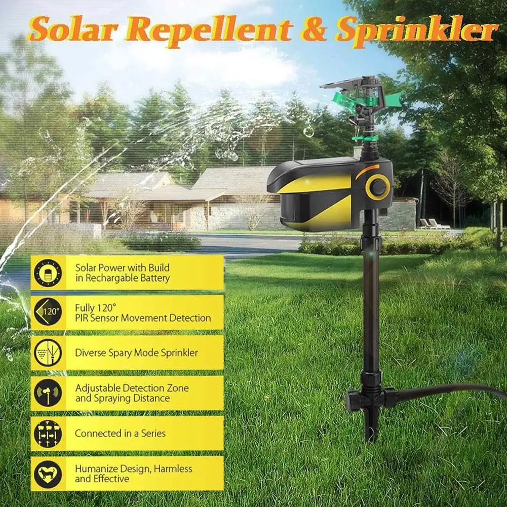 Sprinkler Automatic Rotating Large Area Solar Powered Animal Animal Motion Deterrent Activated Sprinkler ﻿ Garden Repeller M8G1