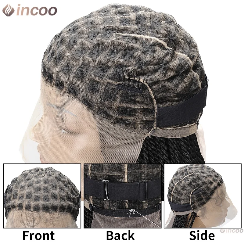 السنغالية تويست الضفائر Knotless صندوق تجديل شعر مستعار للنساء السود الدانتيل الجبهة الباروكات الضفائر الأفريقية HD الدانتيل الباروكات بيروكات صناعية