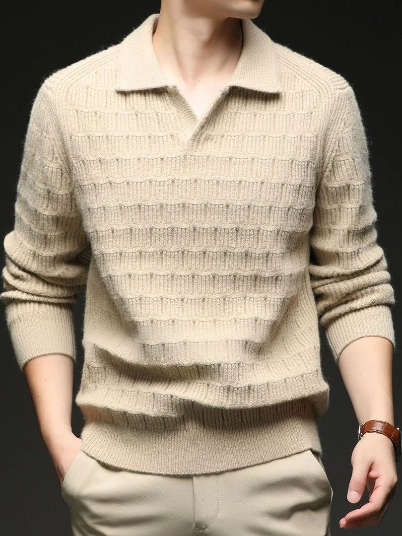 

Men's Knitted Sweater Flip Collar Casual Warm Autumn Winter Faion Trend Texture Long Sve Top Polyester Fiber Regular Fit