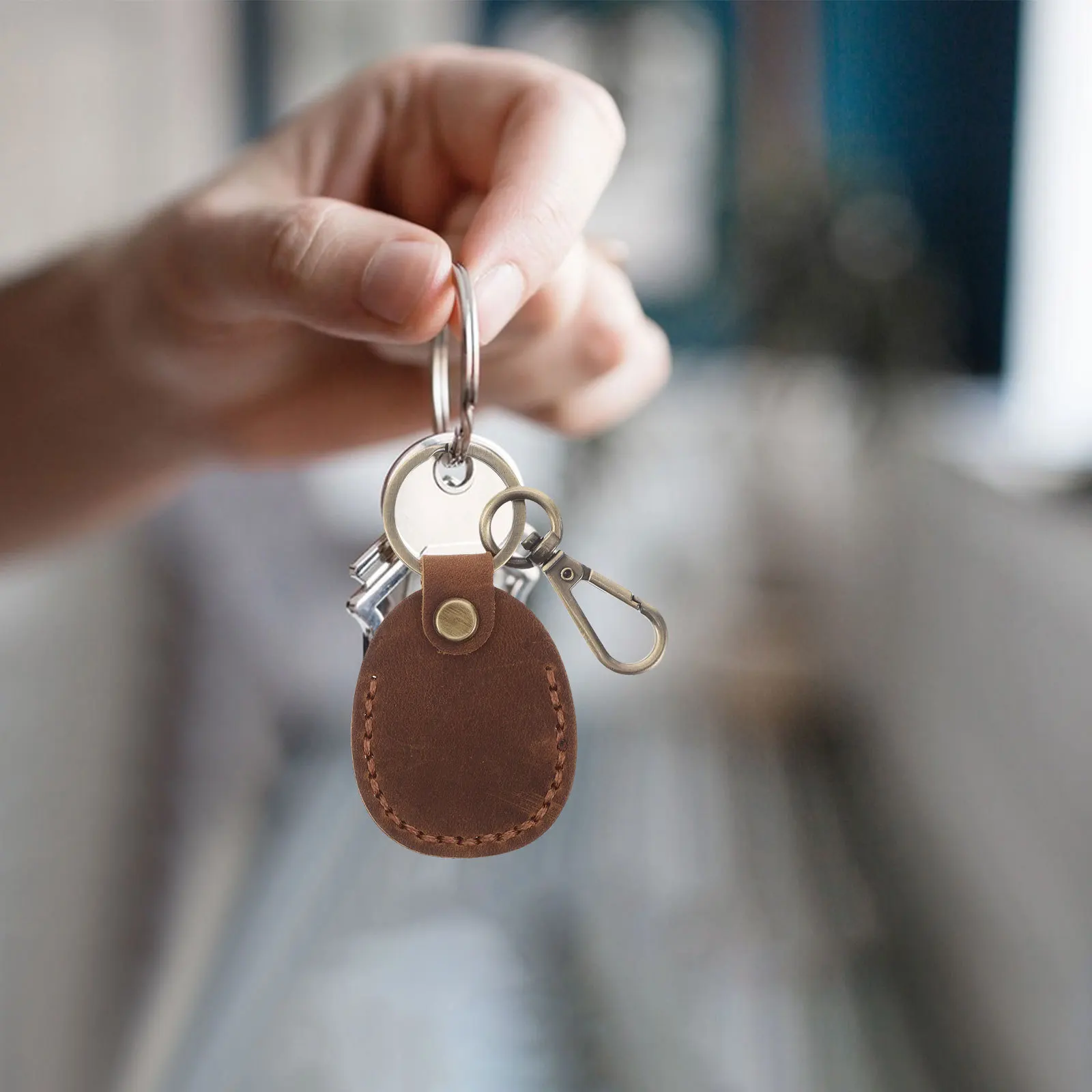 3Pcs Vintage PU Keychain Card Holder Handmade Access Card Sleeve Smart Key Fob Protector Small Wallet Charm Storage Bag