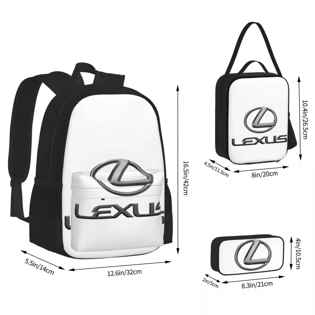 Lexus Logo Mochilas para estudantes, mochilas escolares para meninos e meninas, mochila de desenho animado, lancheira, caneta, conjunto de 3 peças