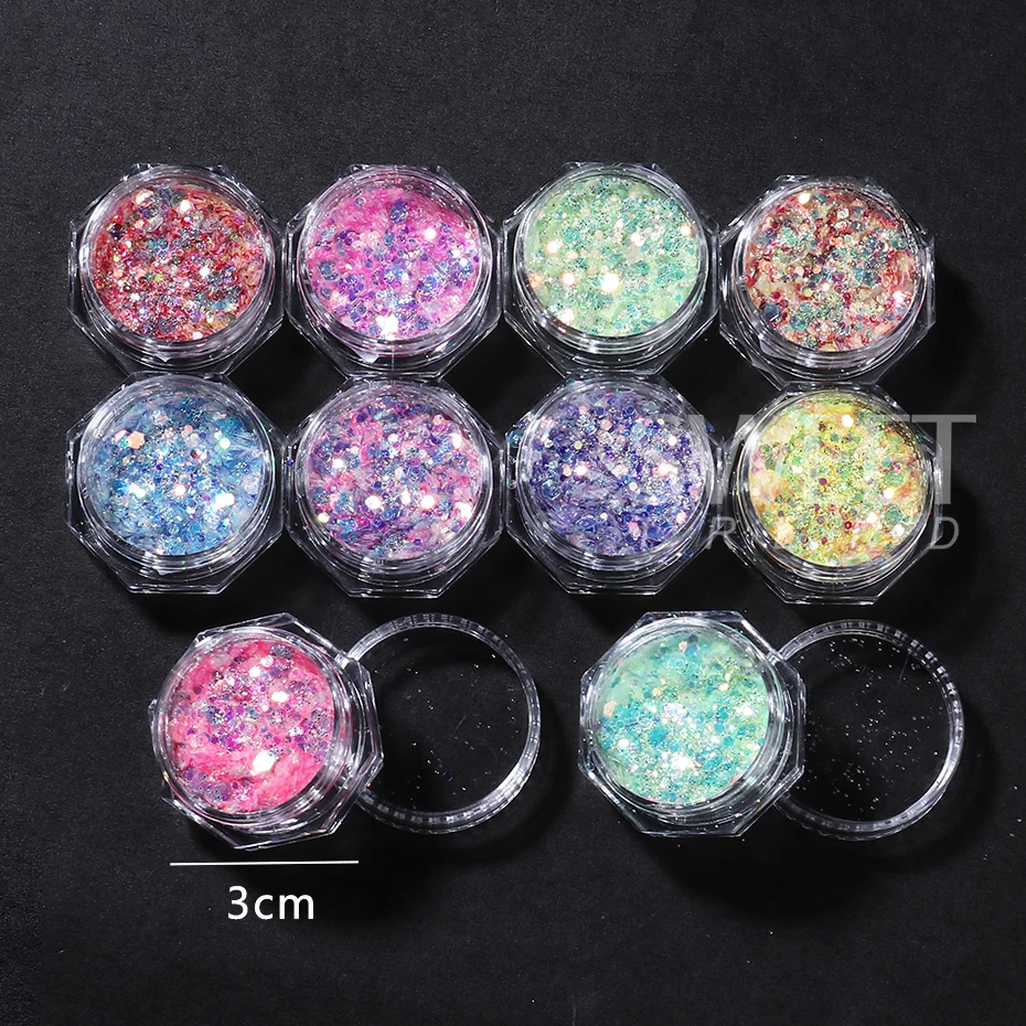 10 قطعة البريق مختلط مسدس مسمار بريق الترتر رقائق المجسم الملونة DIY بها بنفسك مانيكير الديكور شرائح اكسسوارات أدوات
