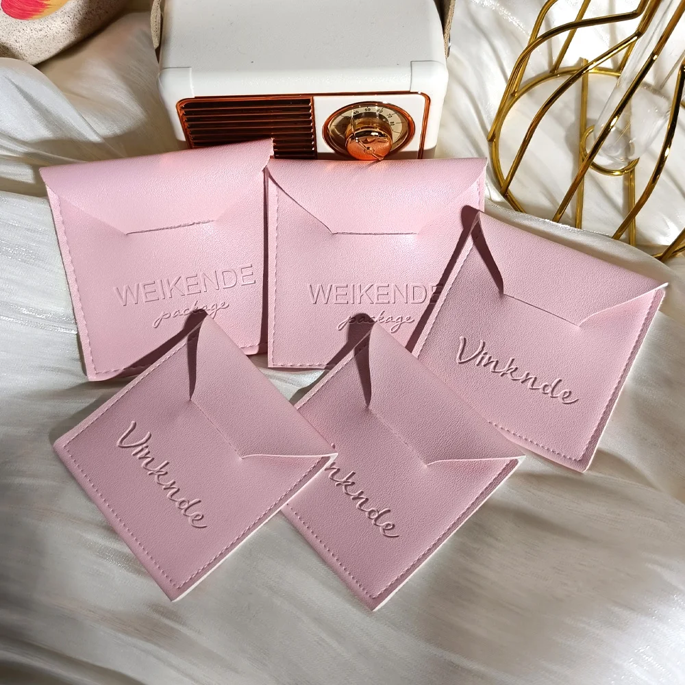 

Custom Embossed logo PU Leather Luxury Envelope Bags Camera Watch Gift Jewellery Bag Waterproof Earrings Rings Packaging Pouch
