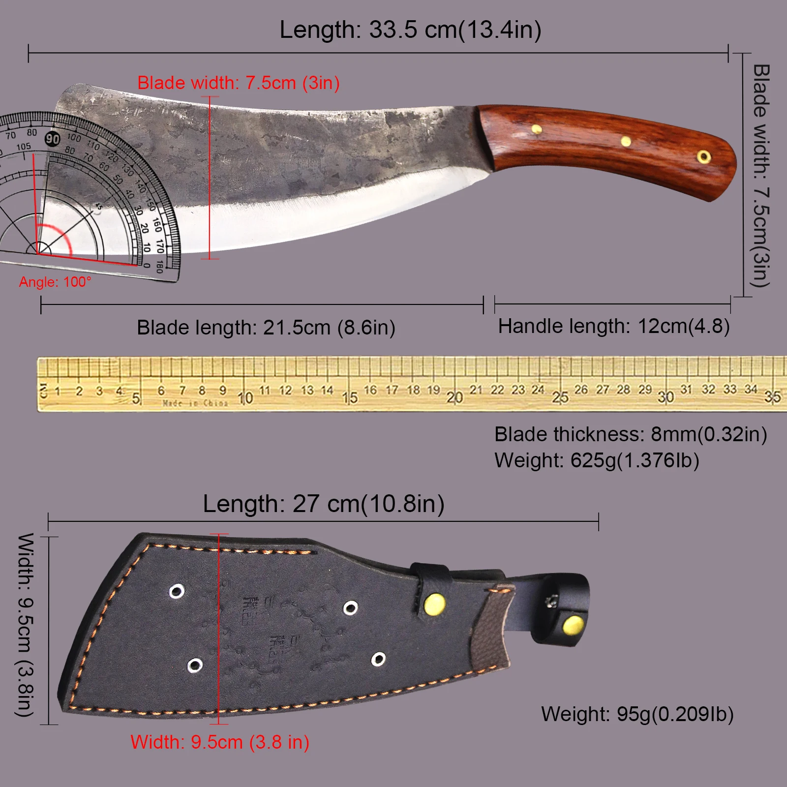 BA-KOR USA Forge all Tang manual 8mm thick multi-purpose firewood knife + sheath, cleaver, tool knife